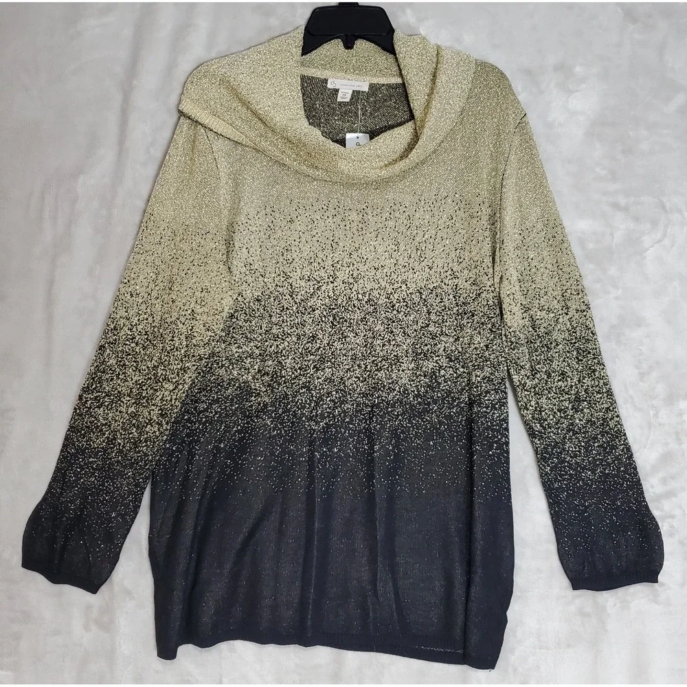 Dressbarn‎ Sweater Womens 2XL Roman Holiday Gold & Black Glitter Ombre Top NWT